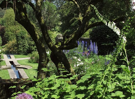 A rill set into the lawn of a cottage garden design, oxfordshire