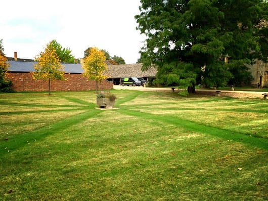 Lawn mown with unusual jubilee design based on the union jack