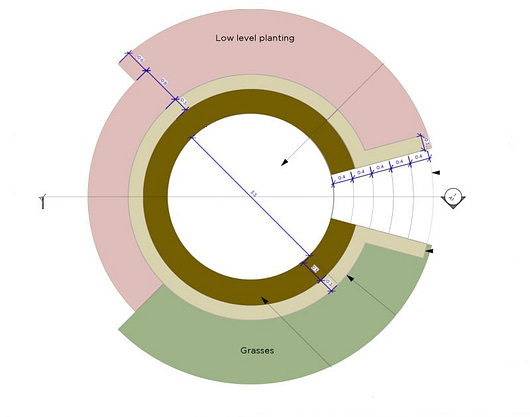 Plan for a sunken fire-pit with seating
