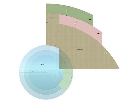 Drawing Detail of pond design with overhanging or oversailing quadrant deck